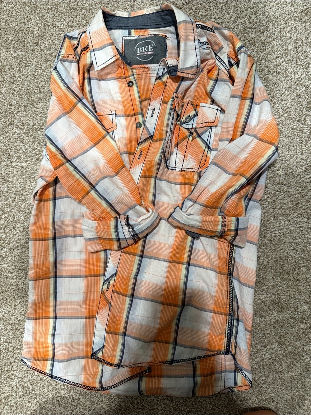 BKE Orange, White & Navy Plaid Workshirt